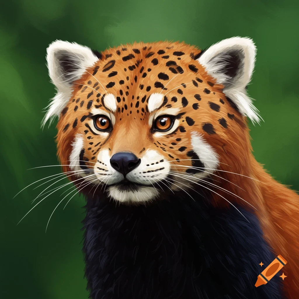 Hybrid animal resembling a red panda and a leopard.