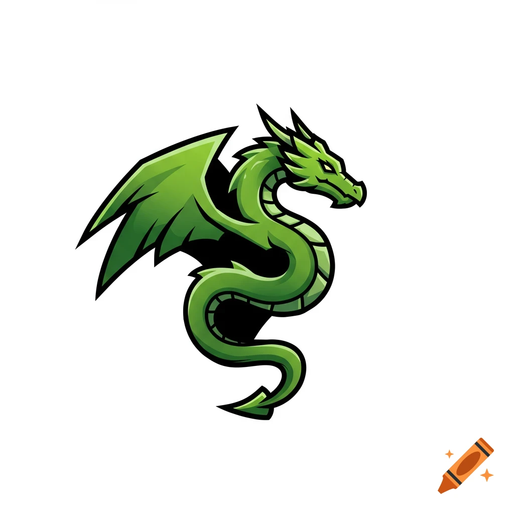 A stylized green dragon logo.