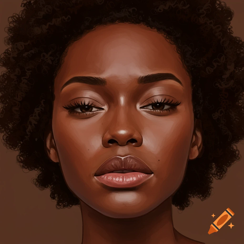 A close-up image of a woman with dark skin, brown eyes, and short curly black hair.