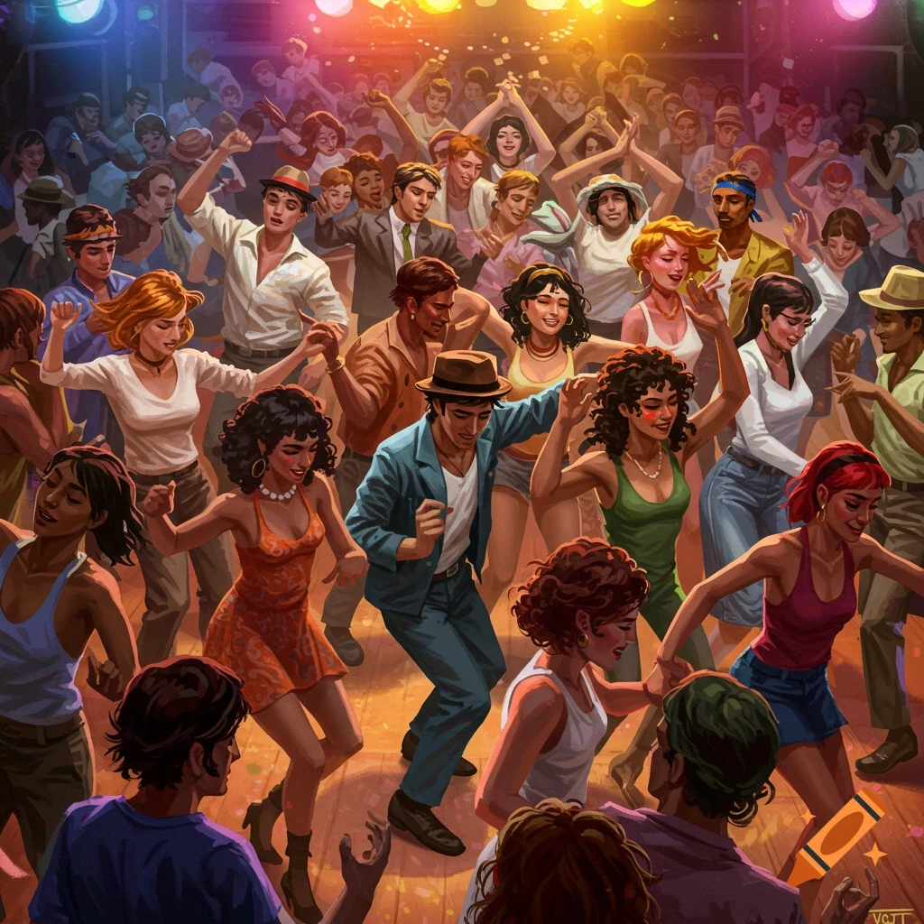 A packed dance floor with many people dancing