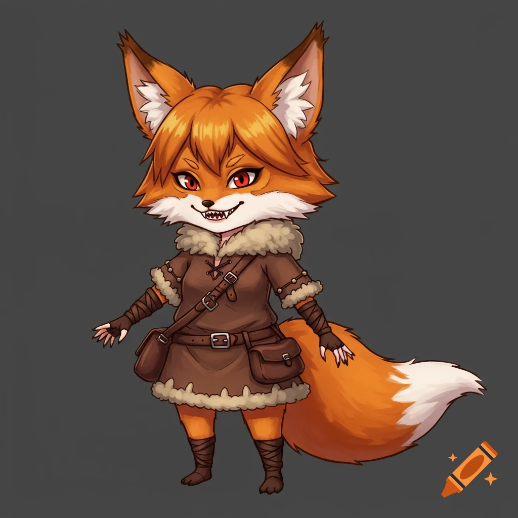 Stylized anime anthropomorphic fox character in brown tunic