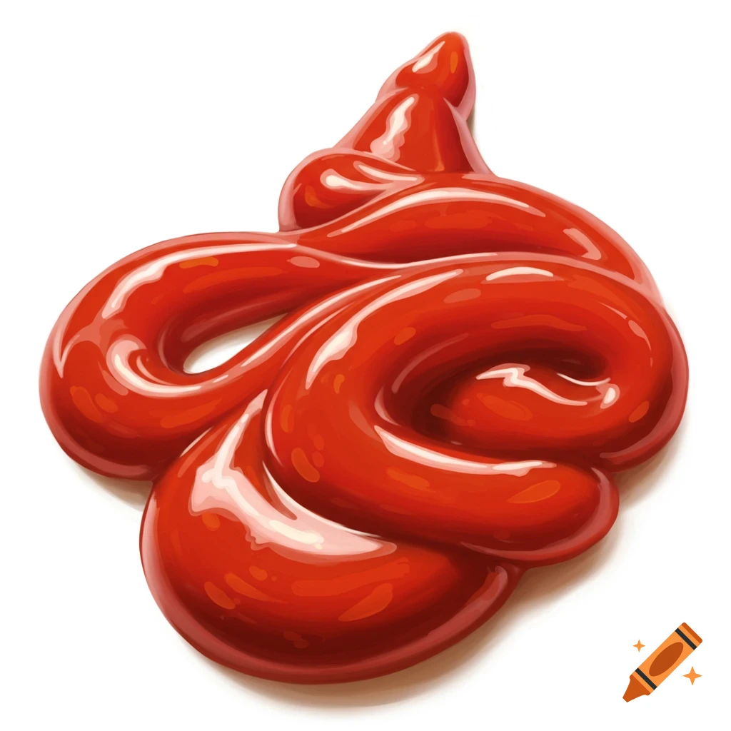 A swirl of red ketchup against a white background.