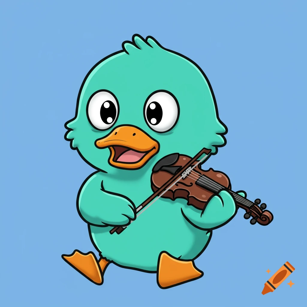 Cartoon duck playing a violin in emote style