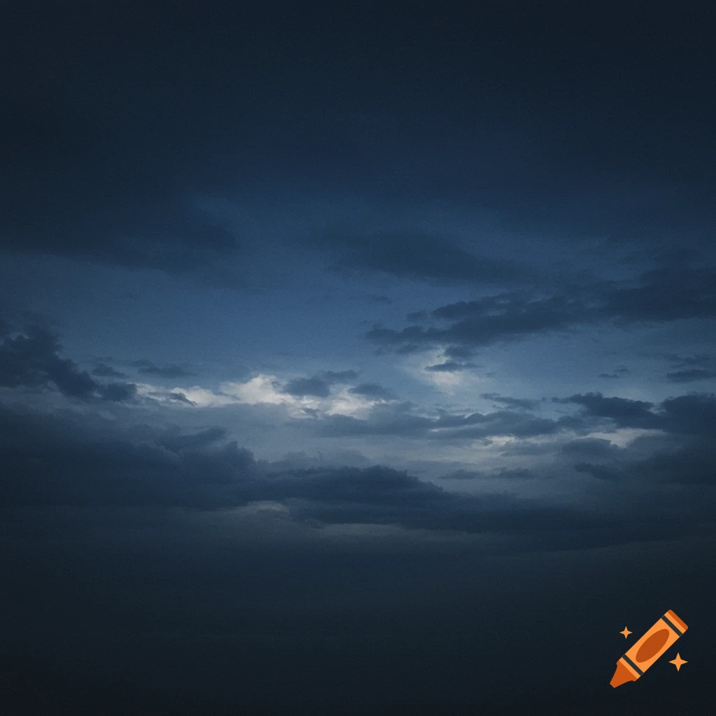 Dark storm clouds fill a blue-gray sky