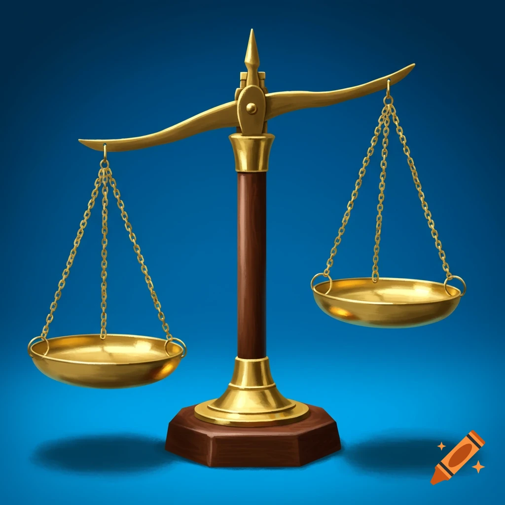 Balanced scales on a blue background