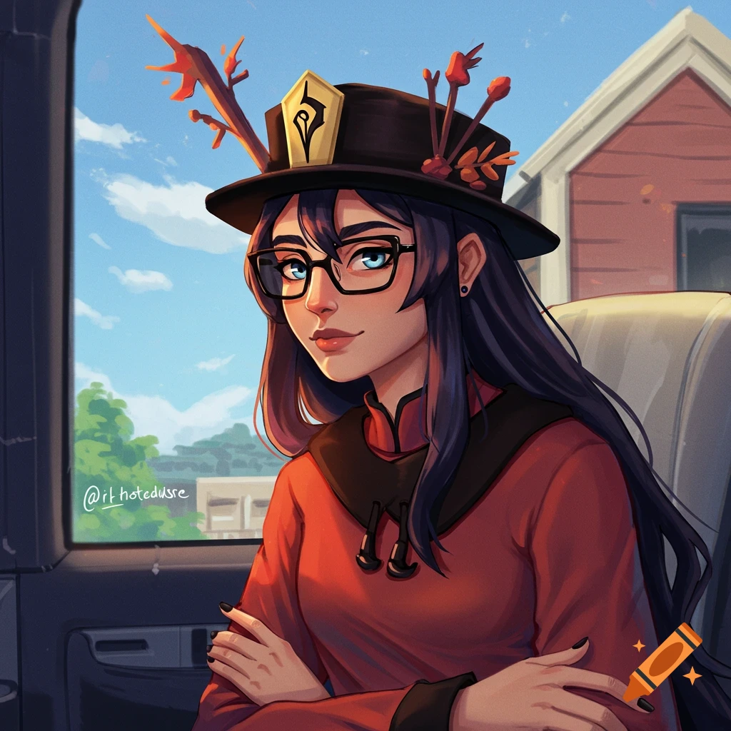 A young woman with glasses and a hat is in a car