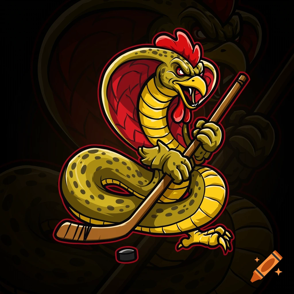 Stylized logo of a cobra-chicken hybrid creature holding a hockey stick.