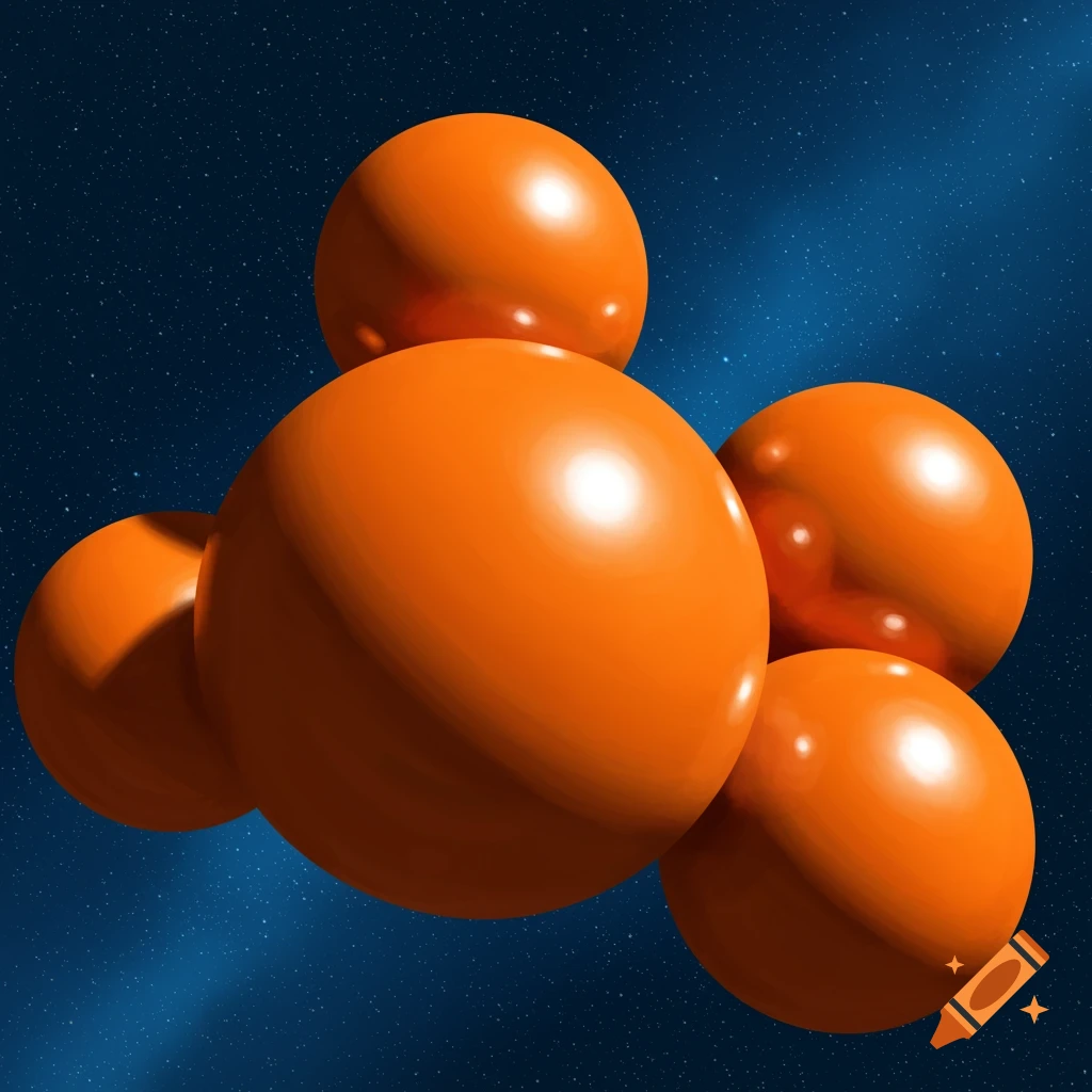 Glossy orange spheres floating in a starry blue space.