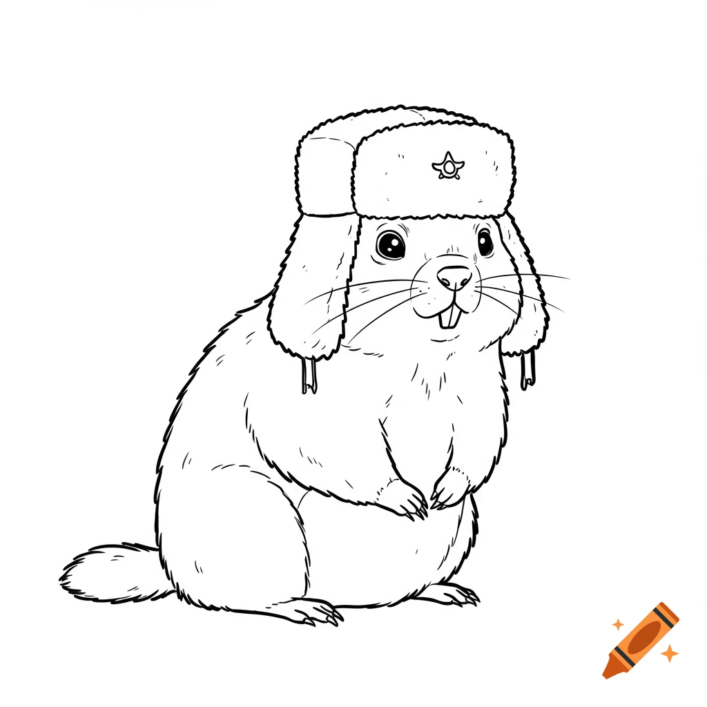 Line drawing of a groundhog wearing a Russian hat.