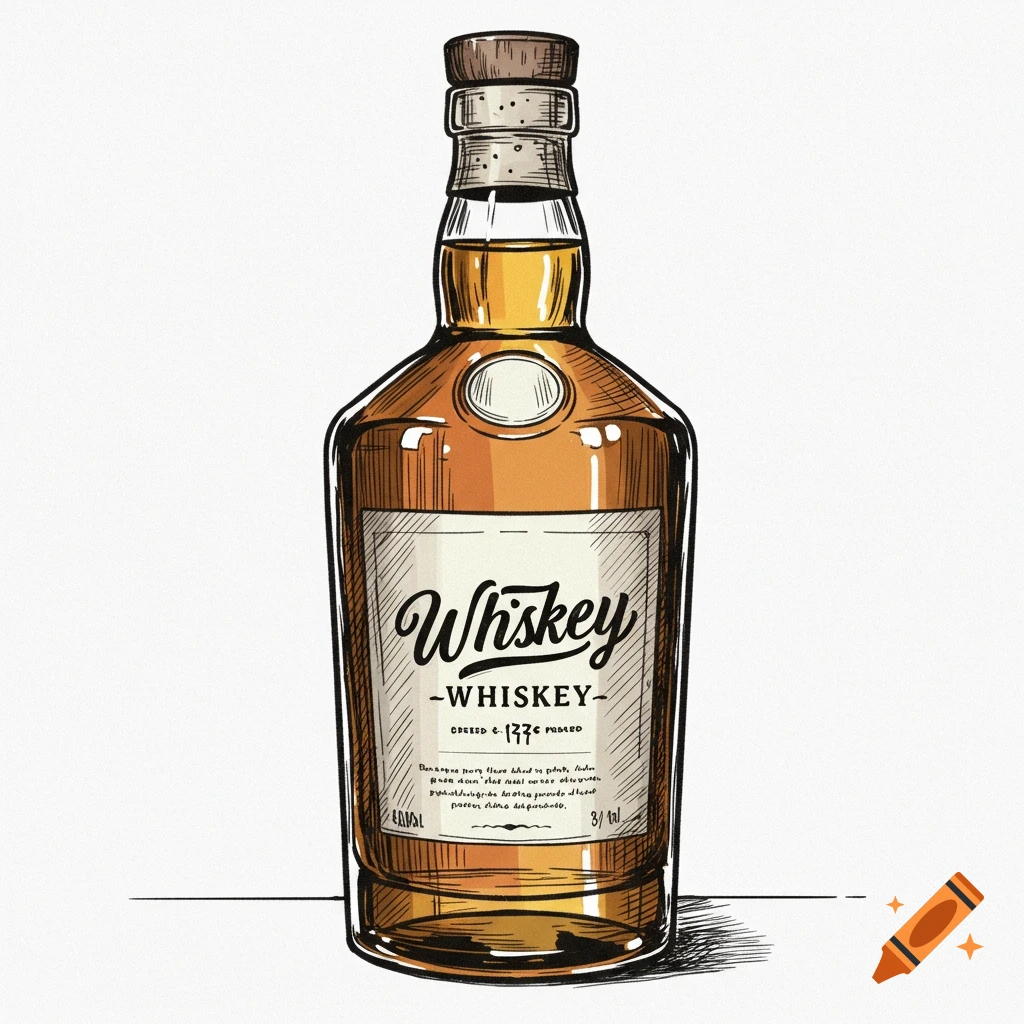 Sketch illustration of a whiskey bottle with a label