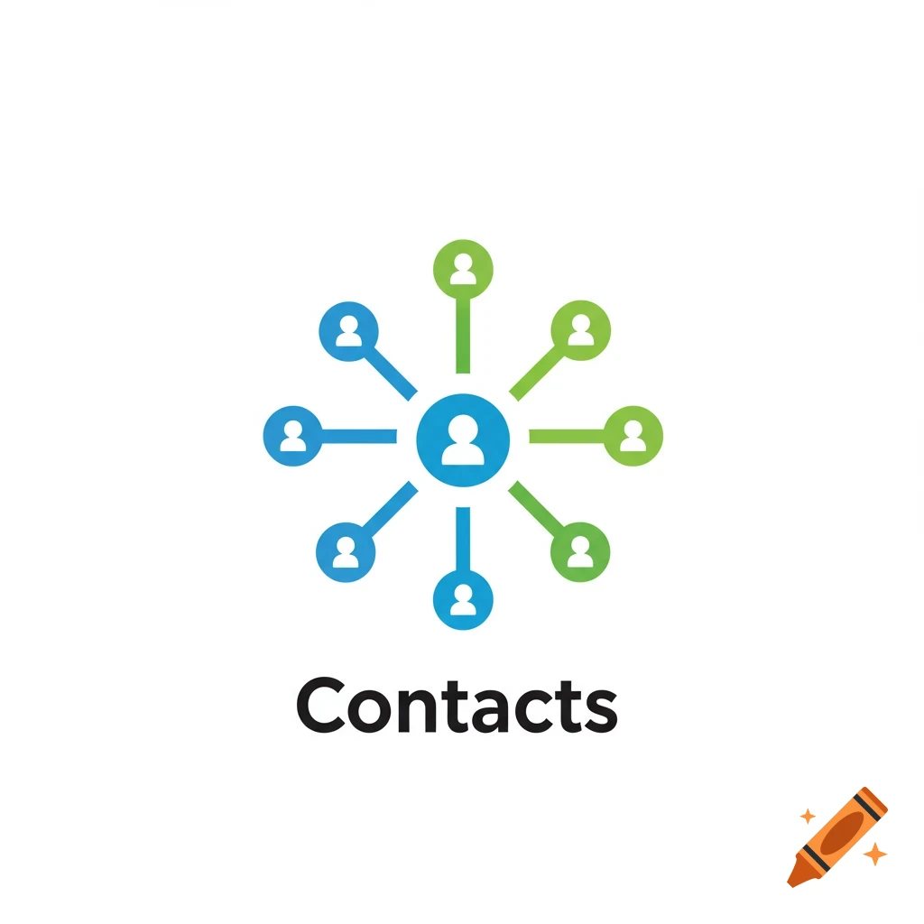 Logo icon representing contacts with a central person connected to others and the text Contacts