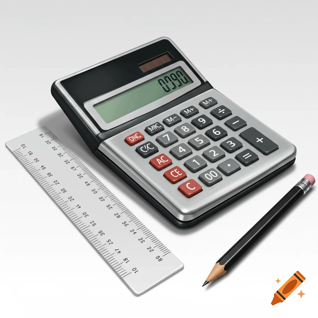 A calculator, ruler, and pencil.
