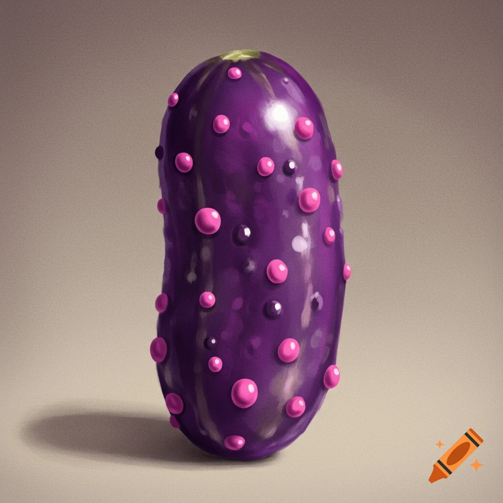 A purple pickle covered in pink spots