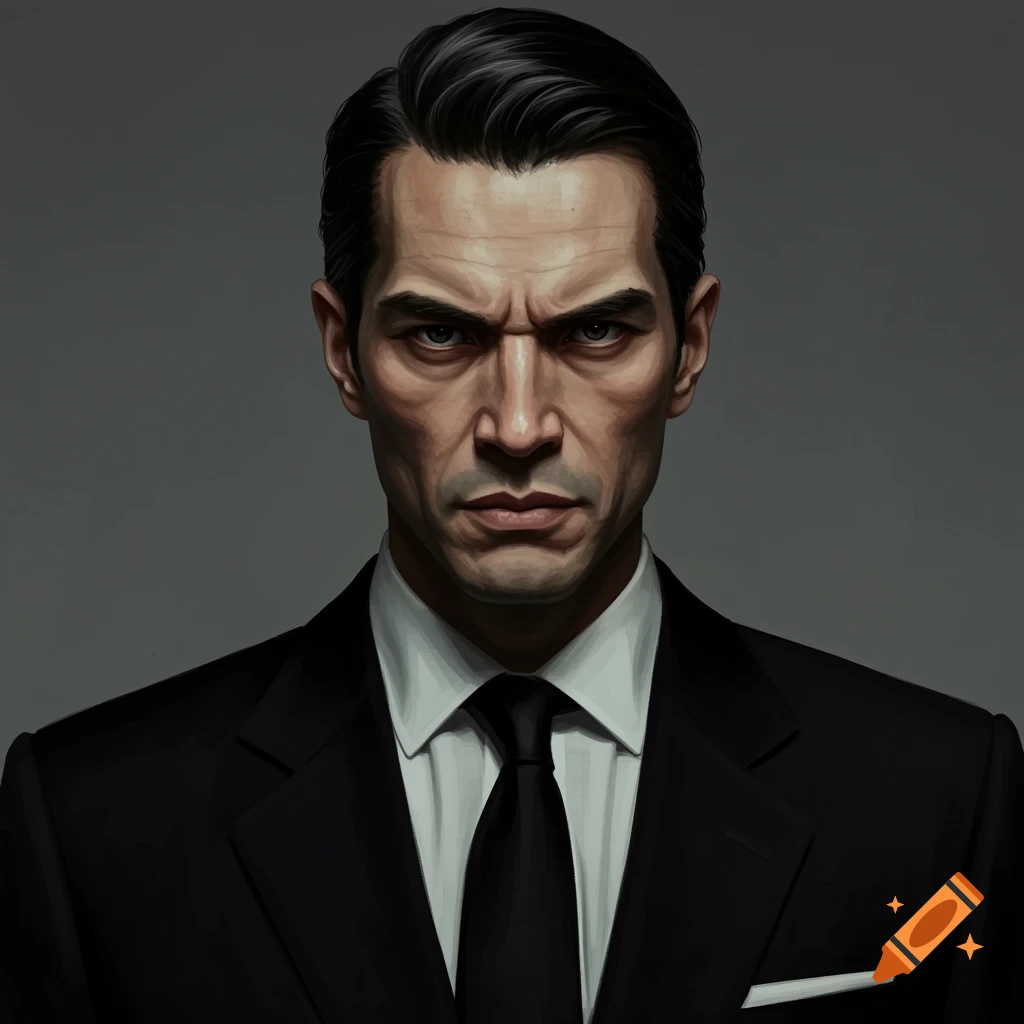 Portrait of a serious man in a black suit
