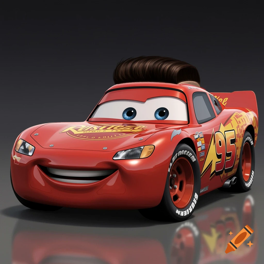 Lightning McQueen from Disney Pixar's Cars with a brown fade haircut