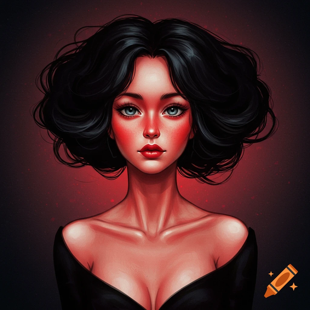 Portrait of a woman with dark hair and striking eyes wearing a black top.