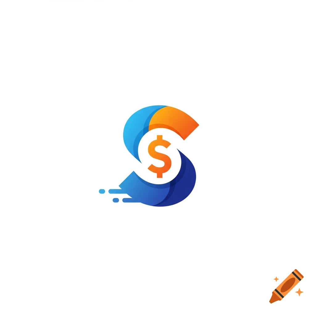 Abstract logo featuring a stylized blue and orange 'S' with a dollar sign integrated, and speed lines.