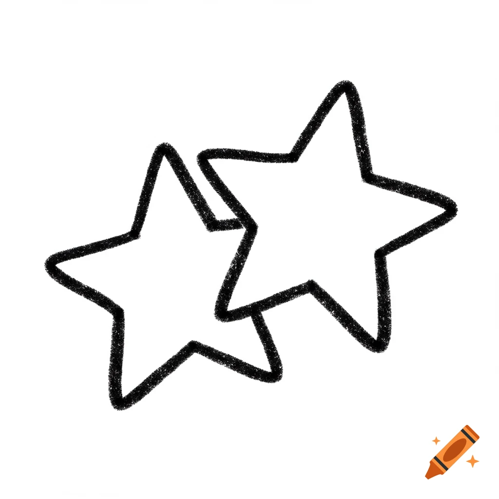 Two overlapping black crayon outline stars on a white background.