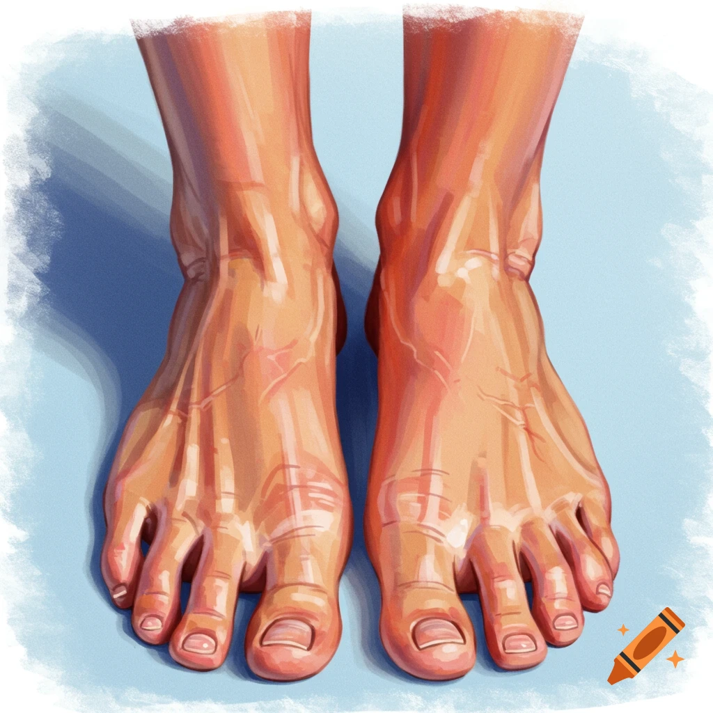 Two feet seen from the front.