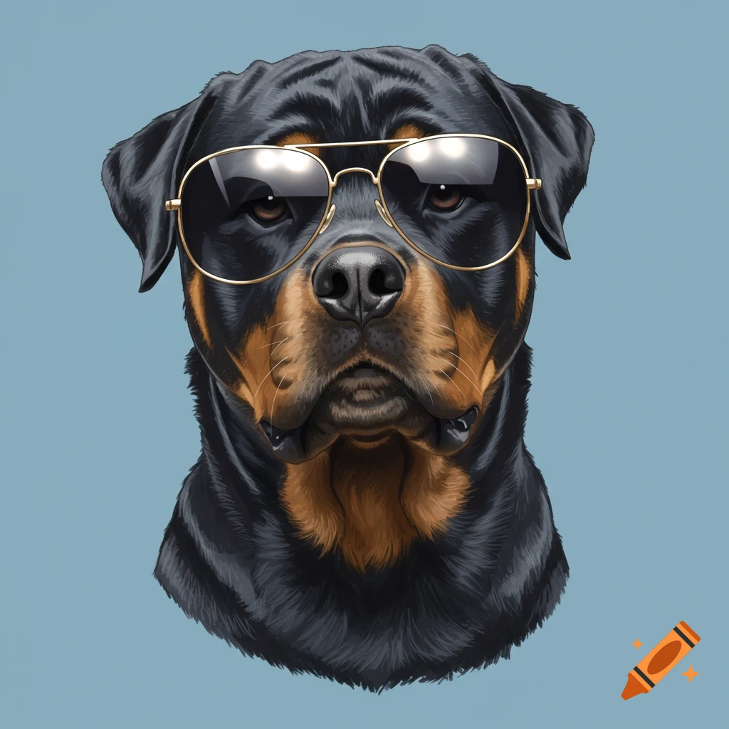 A Rottweiler dog wearing sunglasses