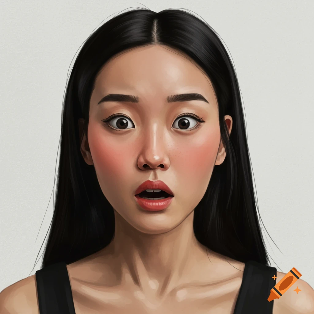 A surprised woman with wide eyes and open mouth.