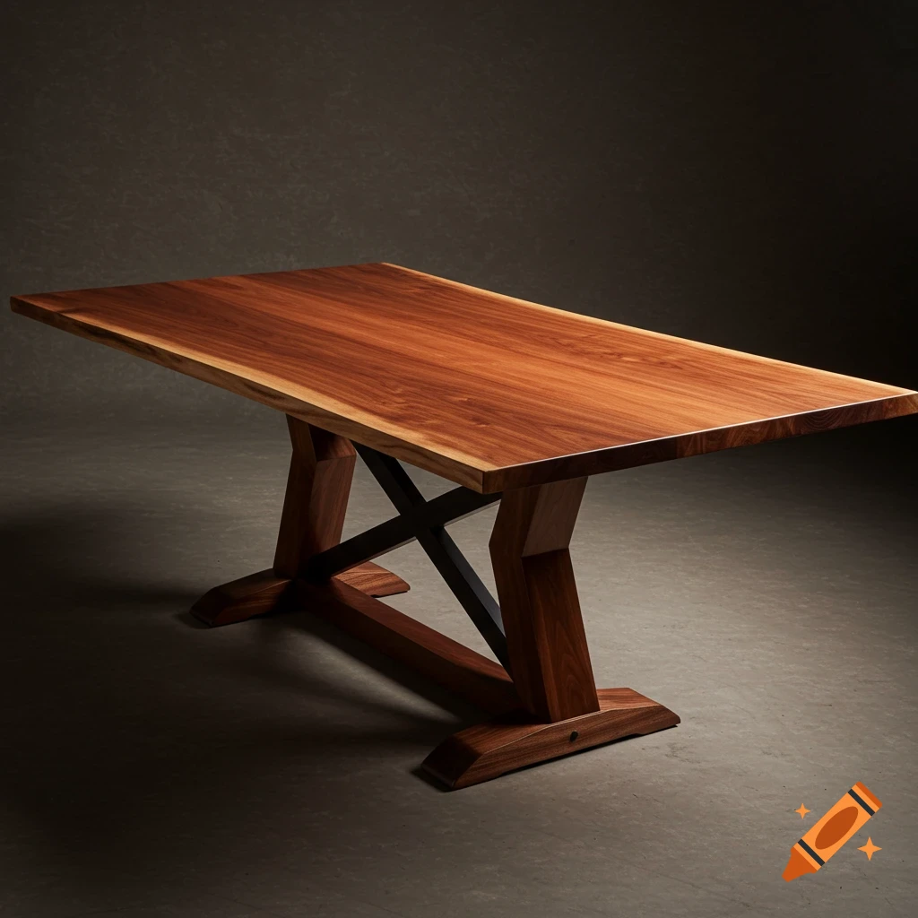 A live edge wooden table with a trestle base