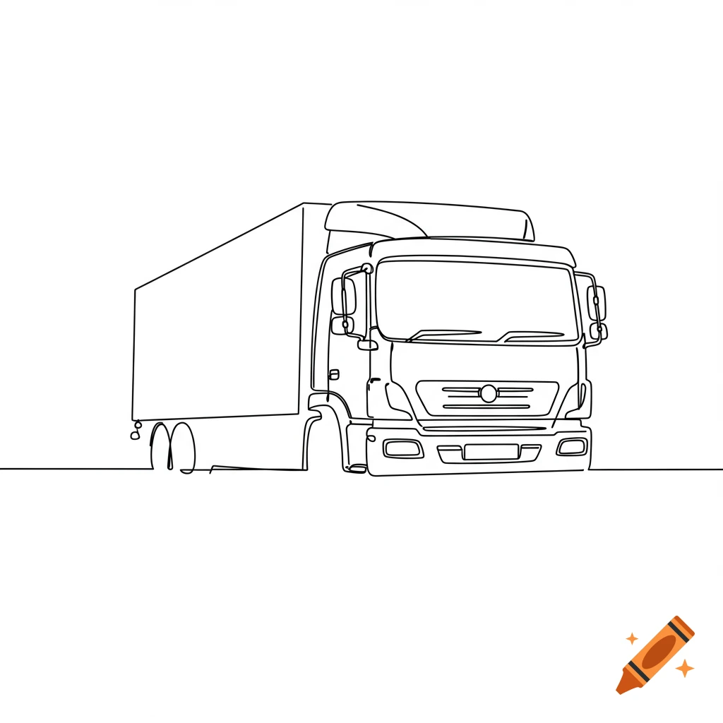 Single line drawing of a truck with a box trailer.