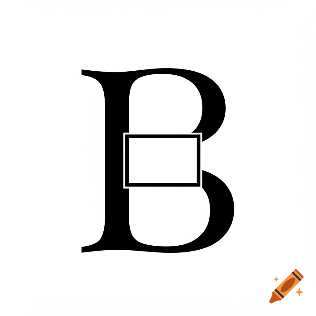 Black letter B with a blank rectangular space on a white background.