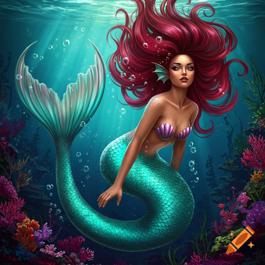 A mermaid swimming underwater.