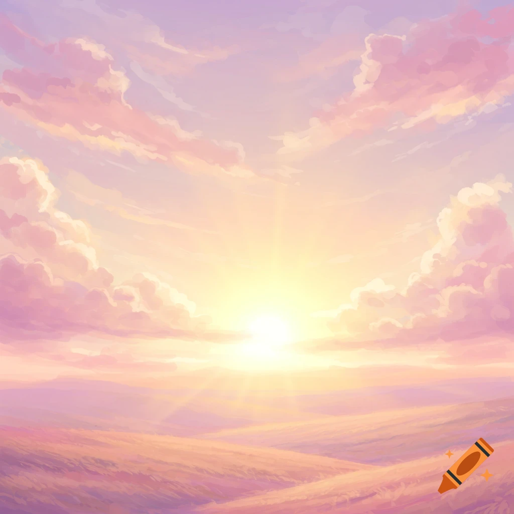 A sunrise or sunset over rolling hills with pink and purple clouds.