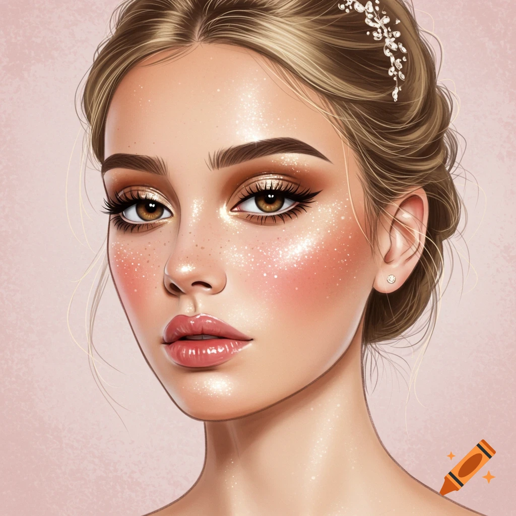 A woman with elaborate makeup and a styled updo.