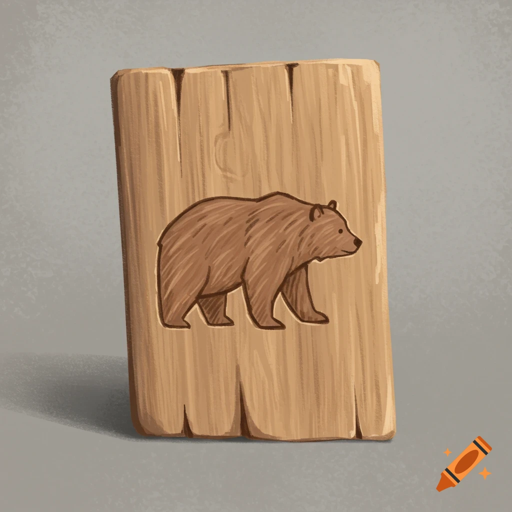 A bear carved into a piece of wood.