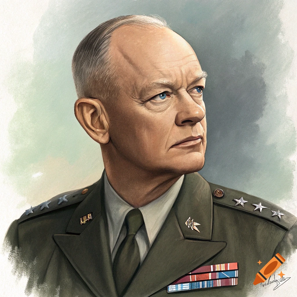 Painted portrait of Dwight D. Eisenhower in military uniform