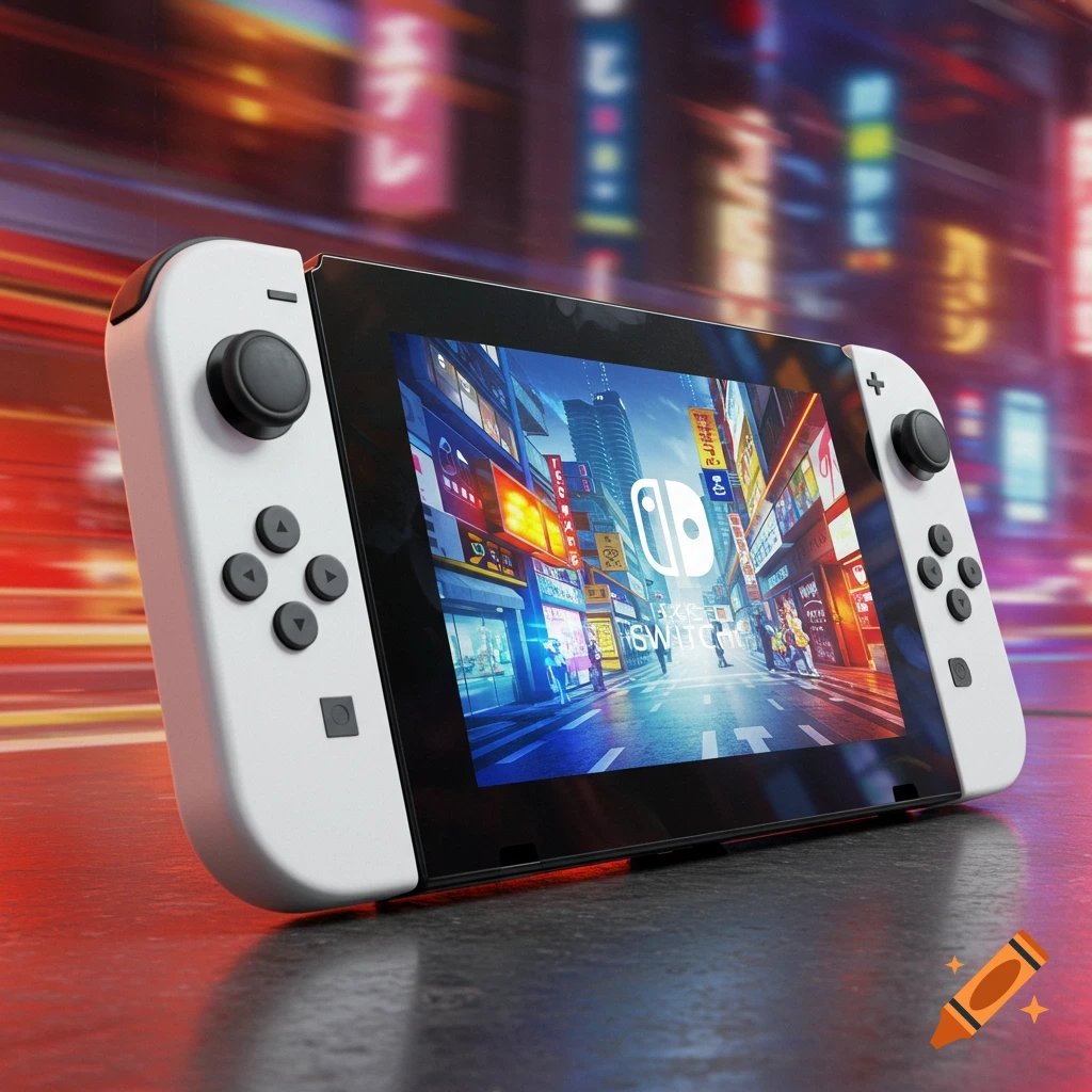 A close-up of a Nintendo Switch console with 'Nintendo Switch 3' and ...