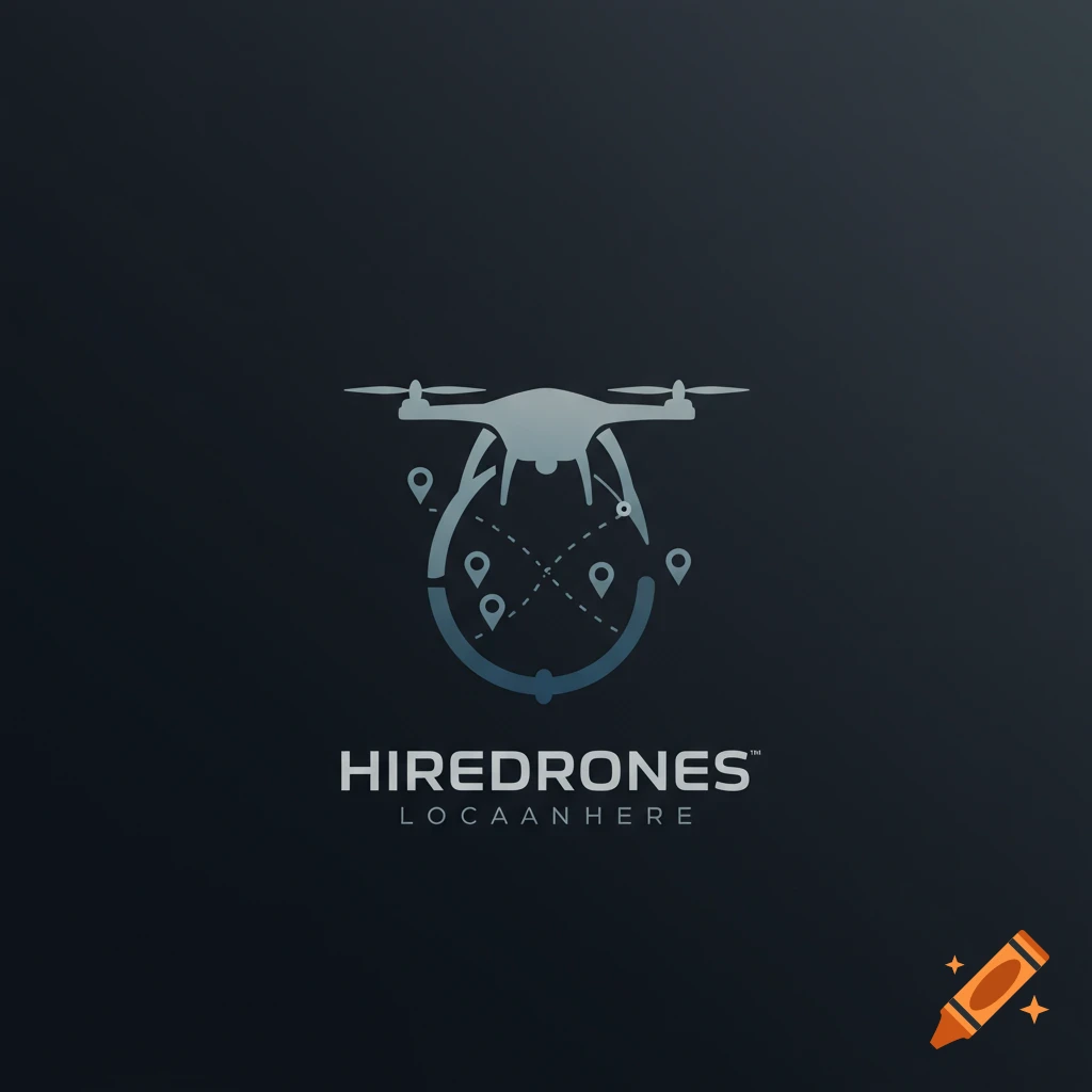 Logo for Hiredrones featuring a drone icon above map pin icons and text.