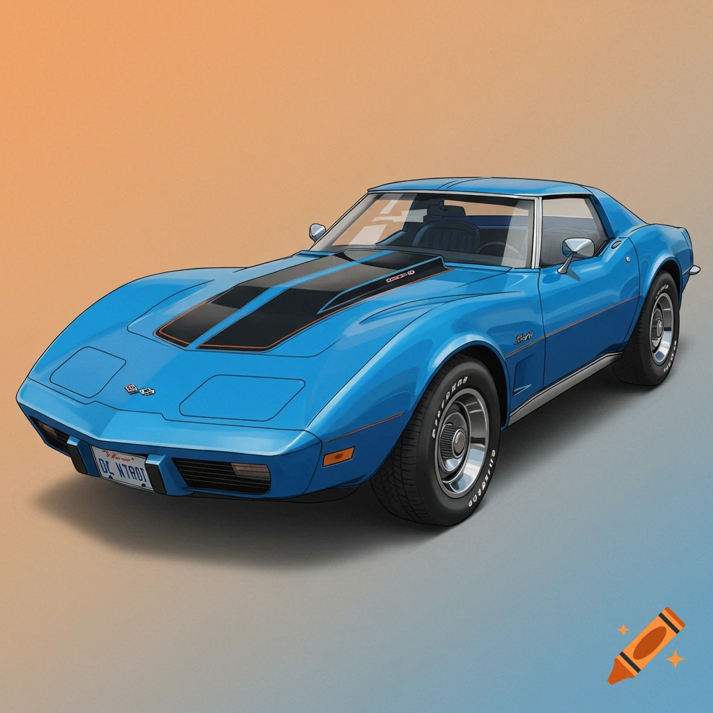 Blue 1974 Corvette Stingray with black stripes