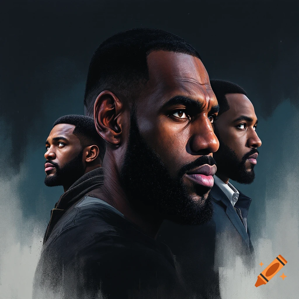 Three portraits of Black men in a movie poster style.