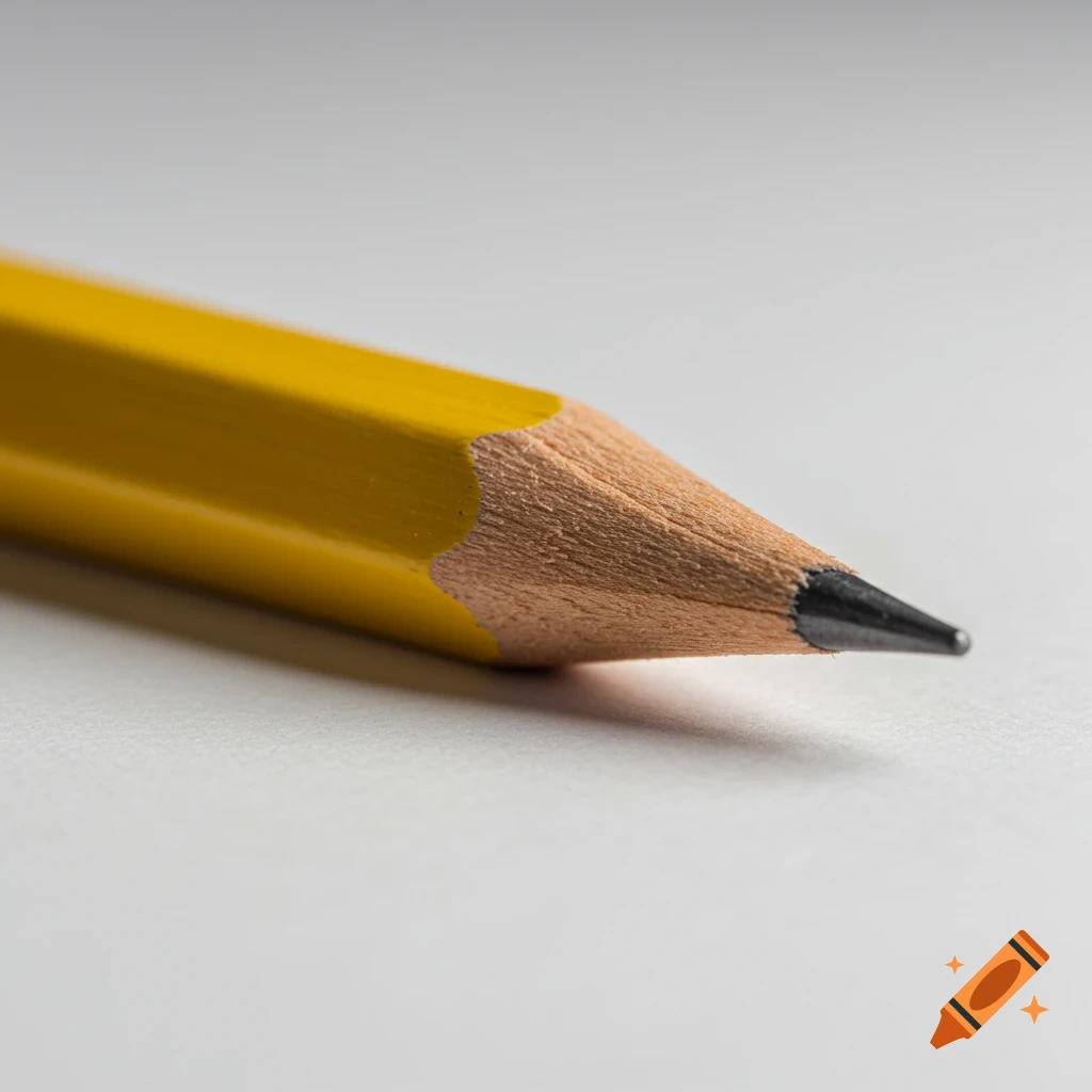 Close-up macro photo of a yellow pencil tip on a white surface.
