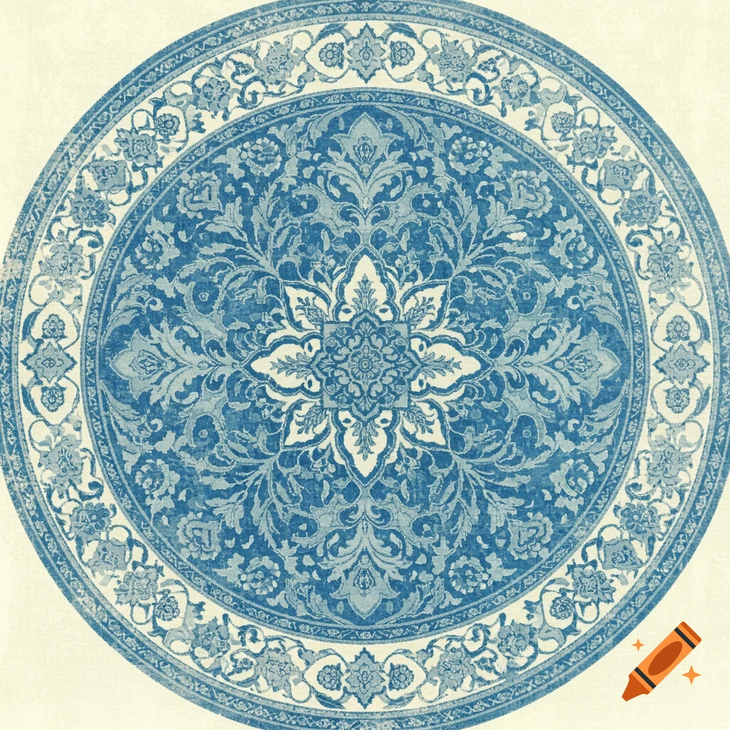 A circular blue Persian rug pattern.