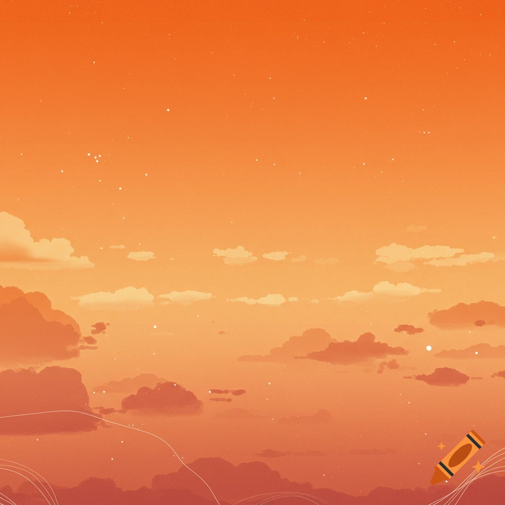 An orange sky with clouds and faint stars, resembling a sunset.
