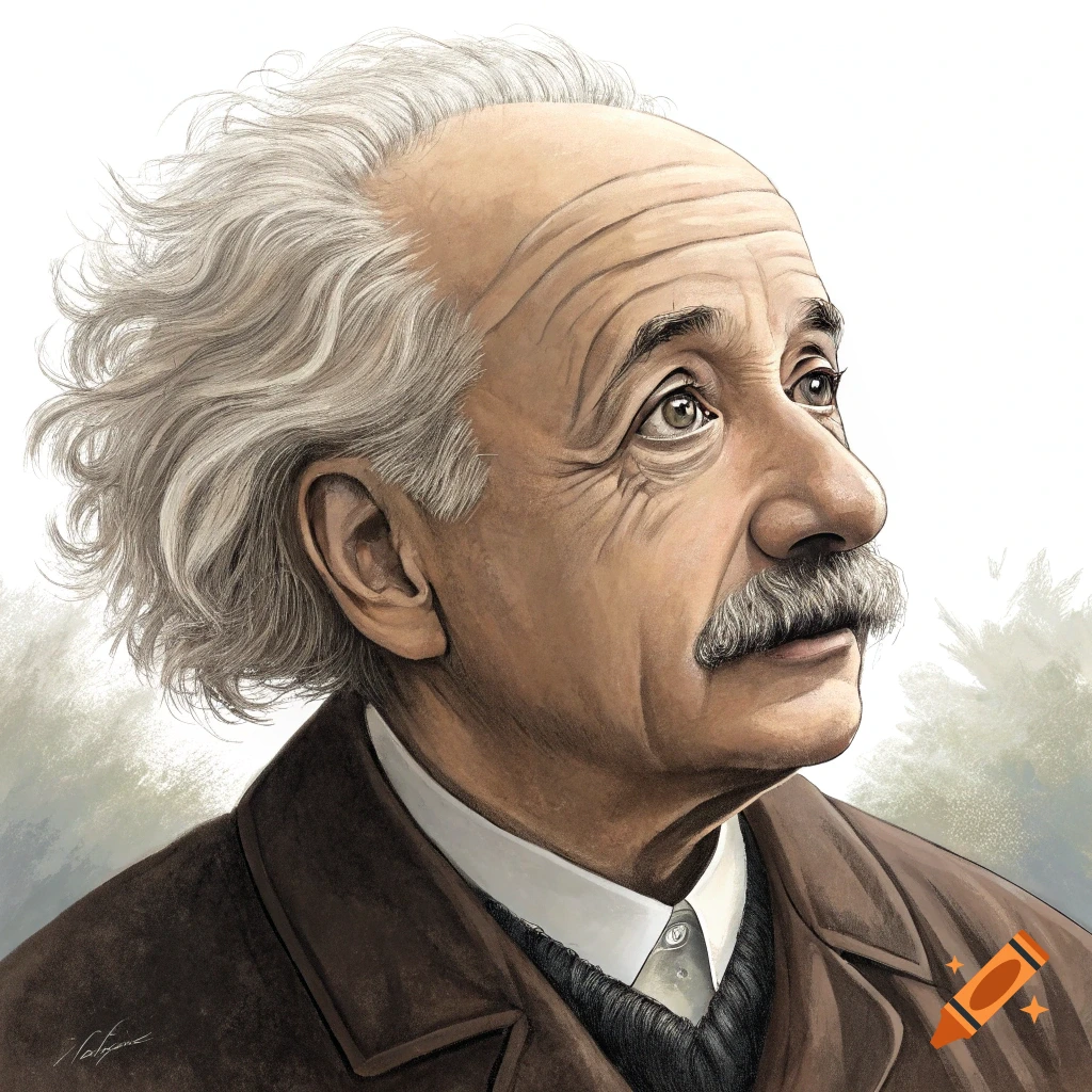 Illustration of scientist Albert Einstein looking up