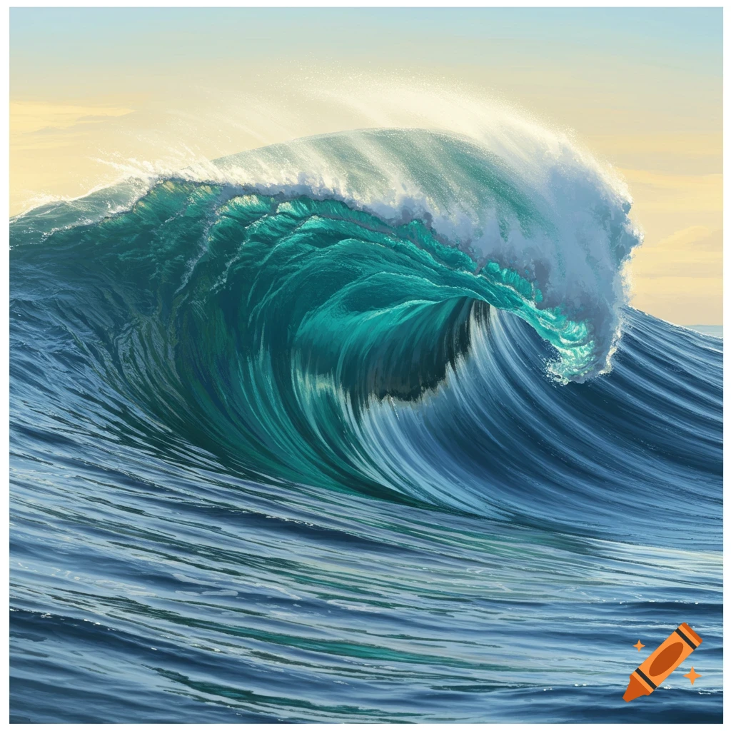 A large, turquoise and blue wave cresting.