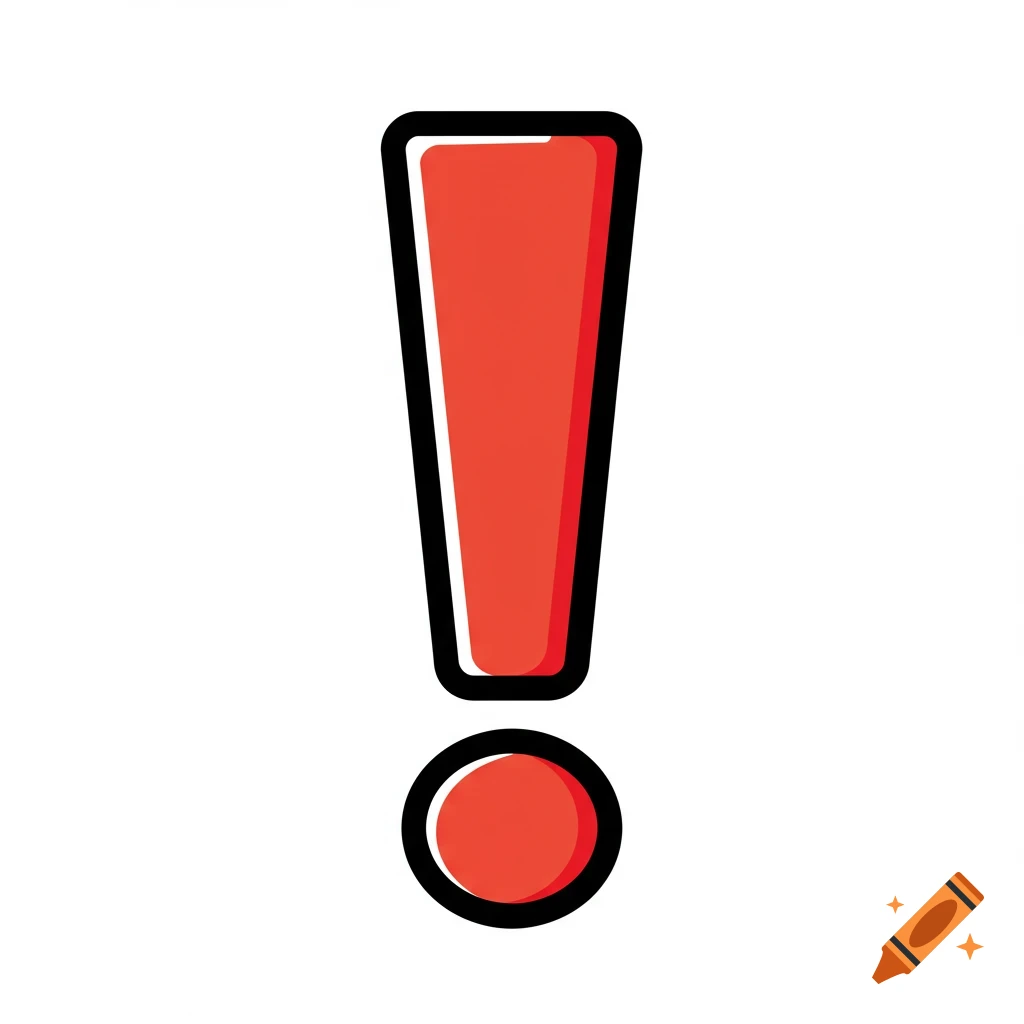 A red exclamation point icon with black outline and shading on a white background in a cartoon vector style.