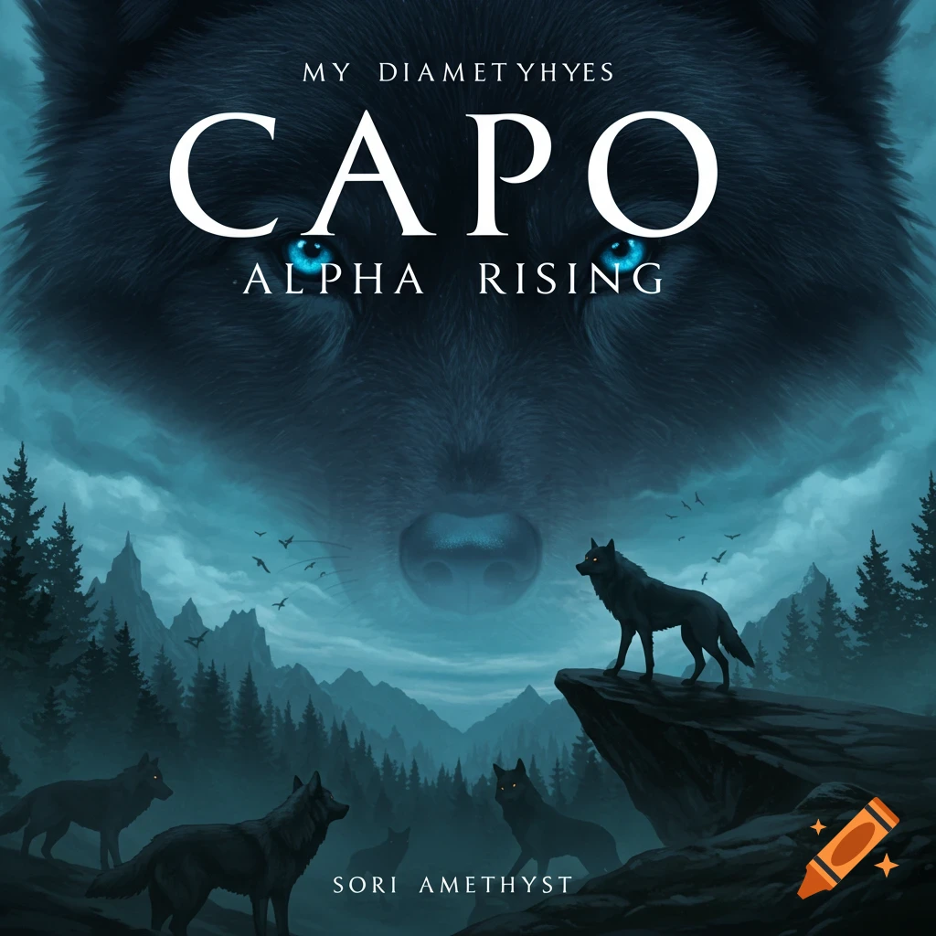 Fantasy book cover with wolves, mountains, and text.