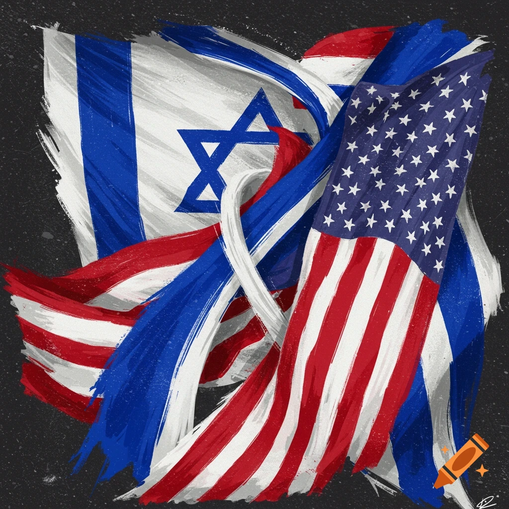 The flags of Israel and the United States are shown waving together.