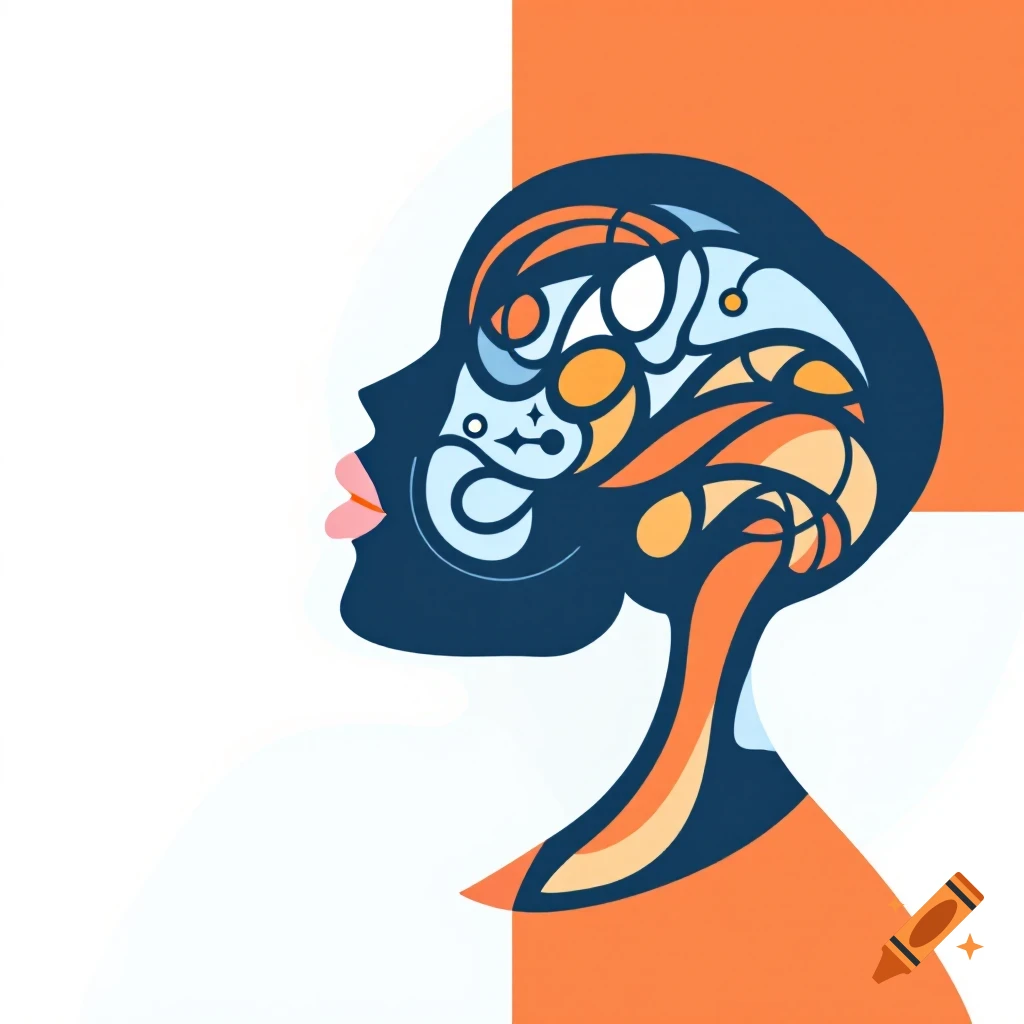 Abstract illustration of a person's head profile filled with colorful patterns