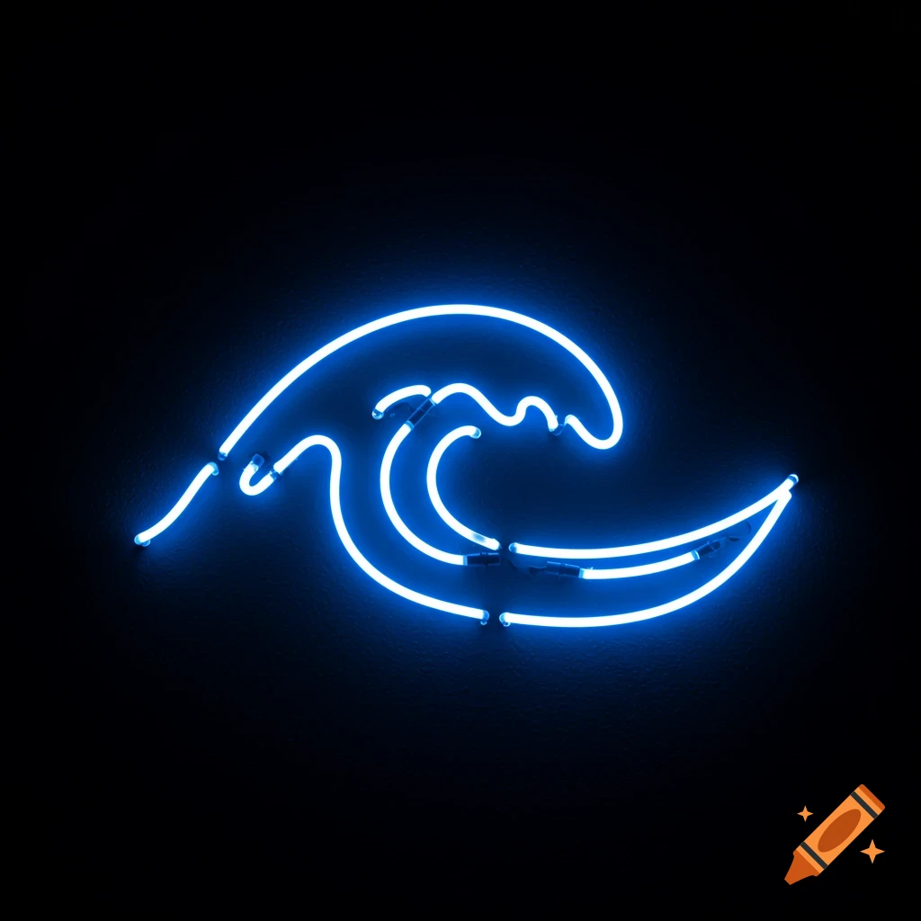 A blue neon wave sign