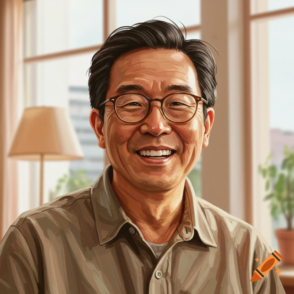 A smiling middle-aged Asian man with glasses.