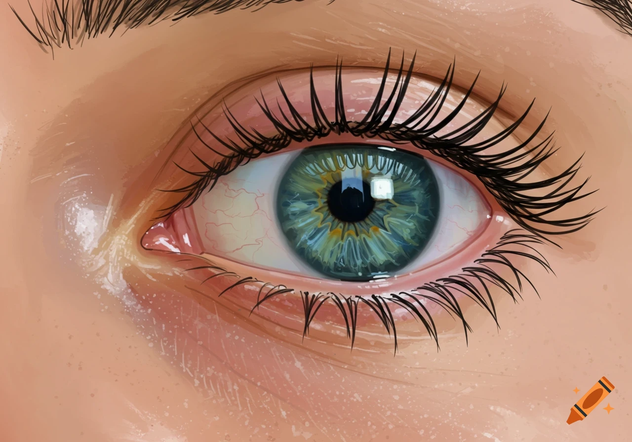 Close-up of a human eye with long lashes and a colorful iris.