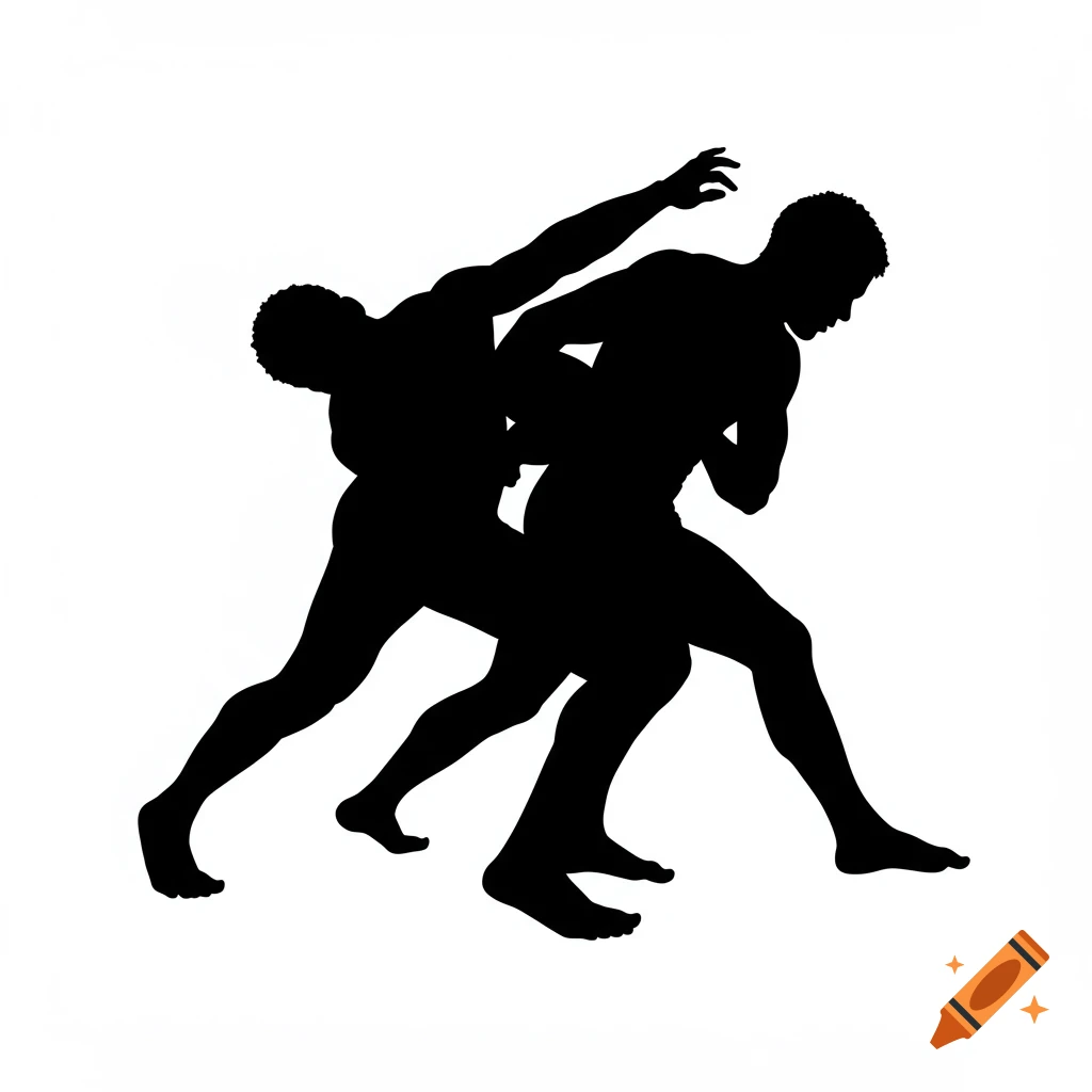Silhouette of two figures grappling.